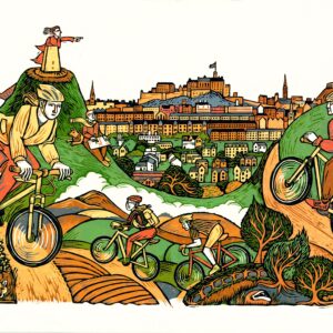 Drwaing of cyclists around Edinburgh